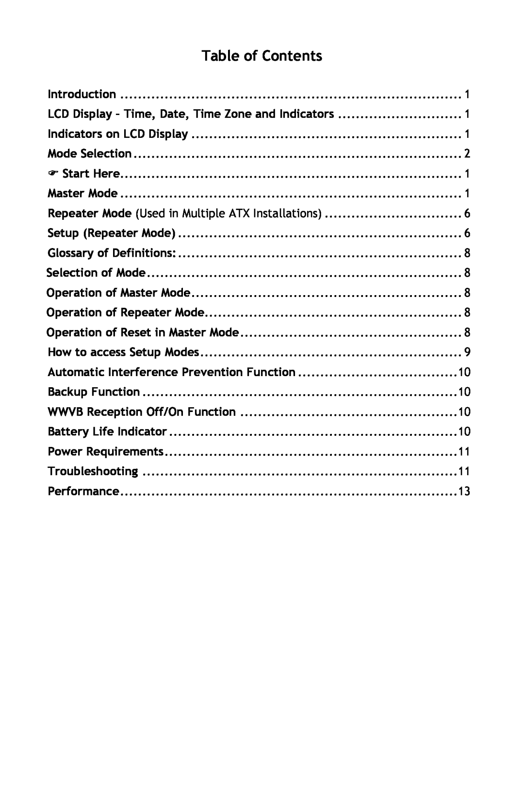 Lathem ATX manual Table of Contents 