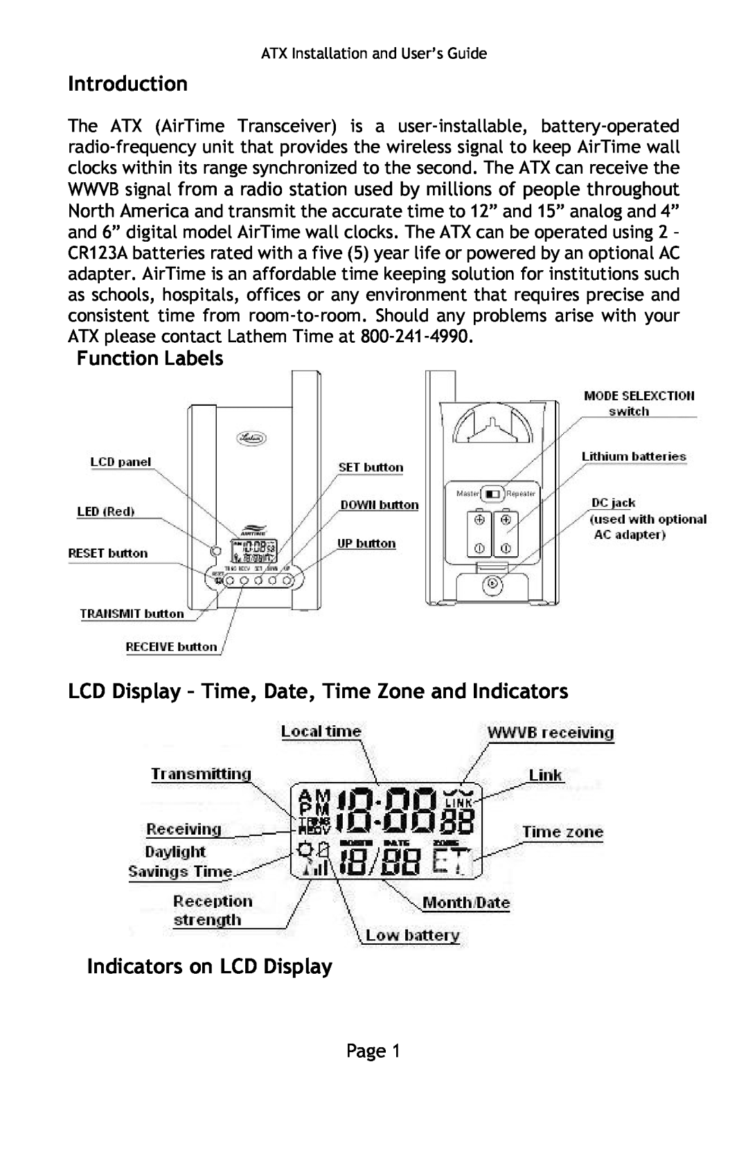 Lathem ATX manual Introduction, Indicators on LCD Display, Function Labels 