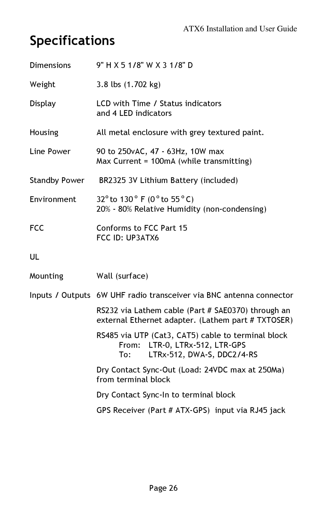 Lathem ATX6 manual Specifications 