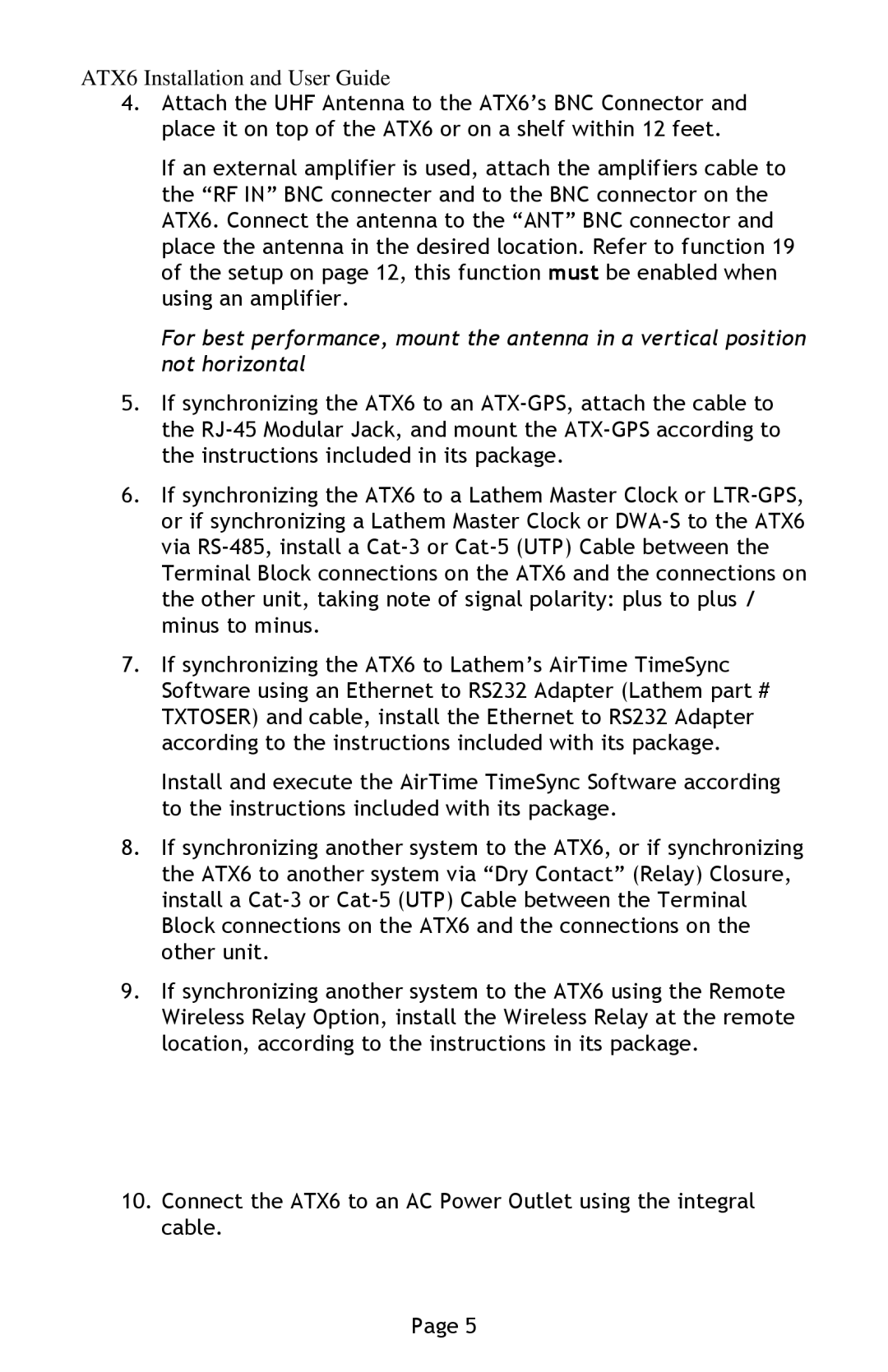 Lathem manual ATX6 Installation and User Guide 