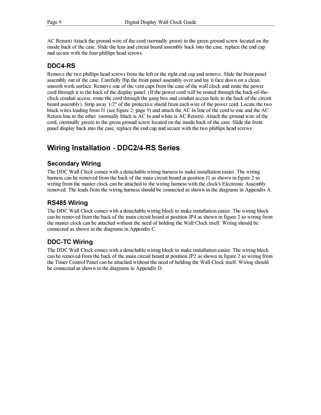 Lathem DDC4 manual Wiring Installation DDC2/4-RS Series, Secondary Wiring, RS485 Wiring, DDC-TC Wiring 