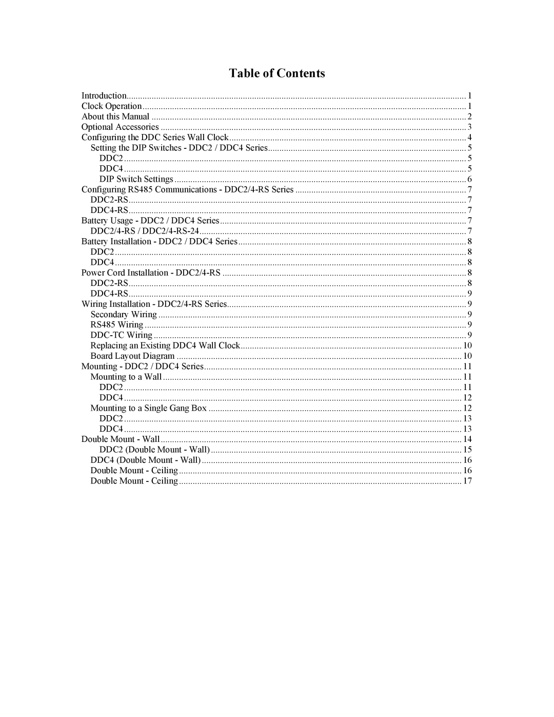 Lathem DDC4, DDC2 manual Table of Contents 