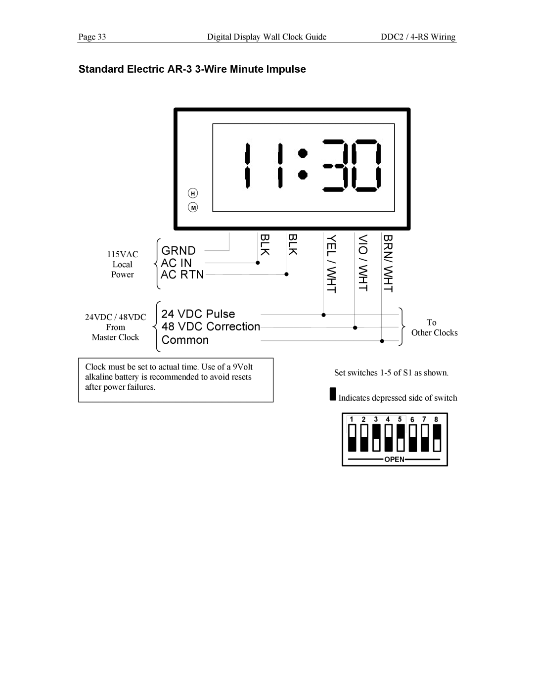 Lathem DDC4, DDC2 manual Blk Yel / Wht Vio / Wht Brn/ Wht, Standard Electric AR-3 3-Wire Minute Impulse 