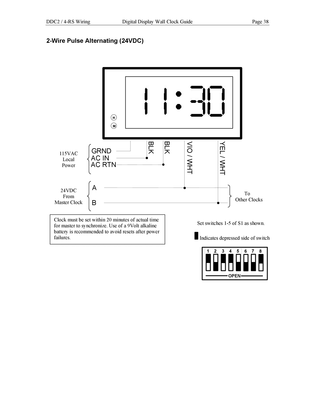 Lathem DDC2, DDC4 manual Vio / Wht Yel / Wht, Wire Pulse Alternating 24VDC 