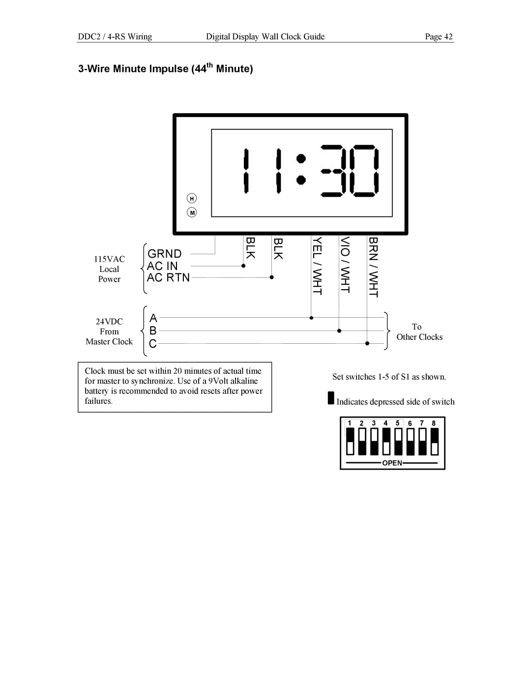 Lathem DDC2, DDC4 manual Blk Yel / Wht Vio / Wht Brn / Wht, Wire Minute Impulse 44th Minute 