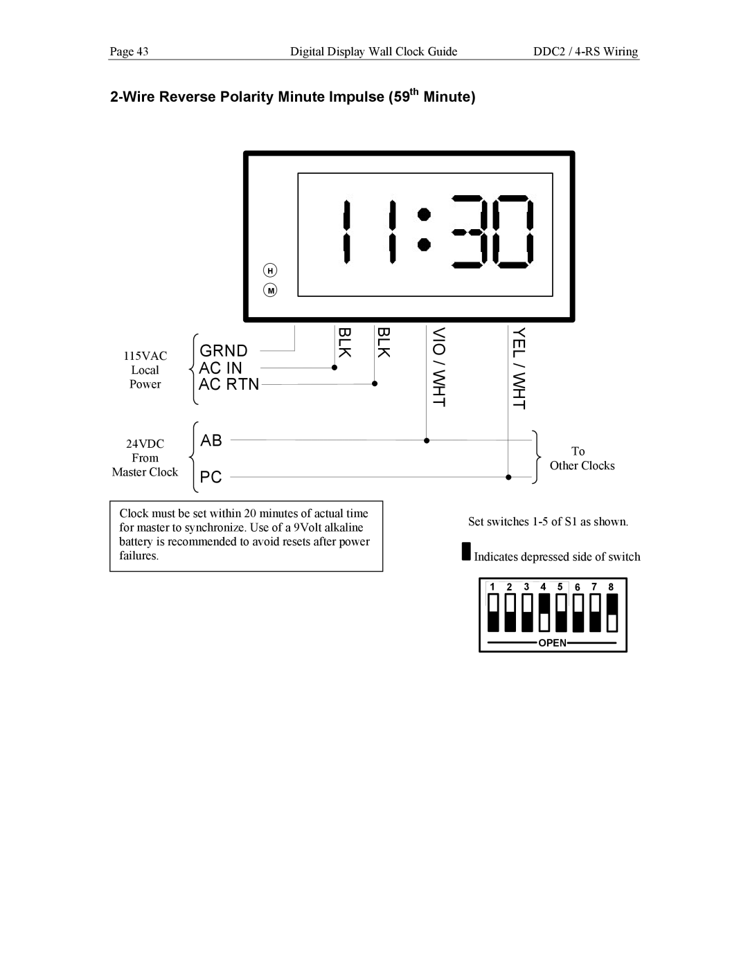 Lathem DDC4, DDC2 manual Vio / Wht Yel / Wht, Wire Reverse Polarity Minute Impulse 59th Minute 