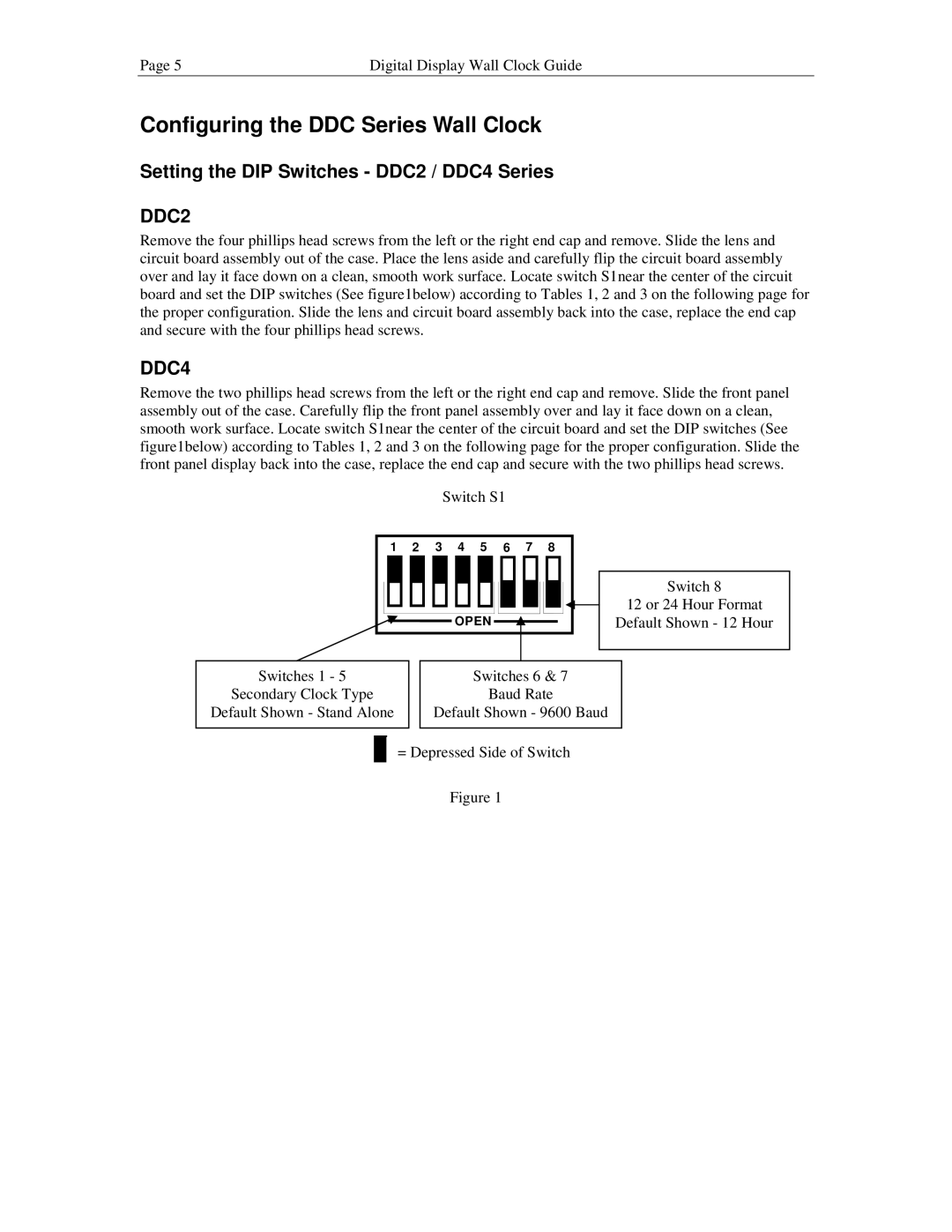 Lathem manual Configuring the DDC Series Wall Clock, Setting the DIP Switches DDC2 / DDC4 Series 