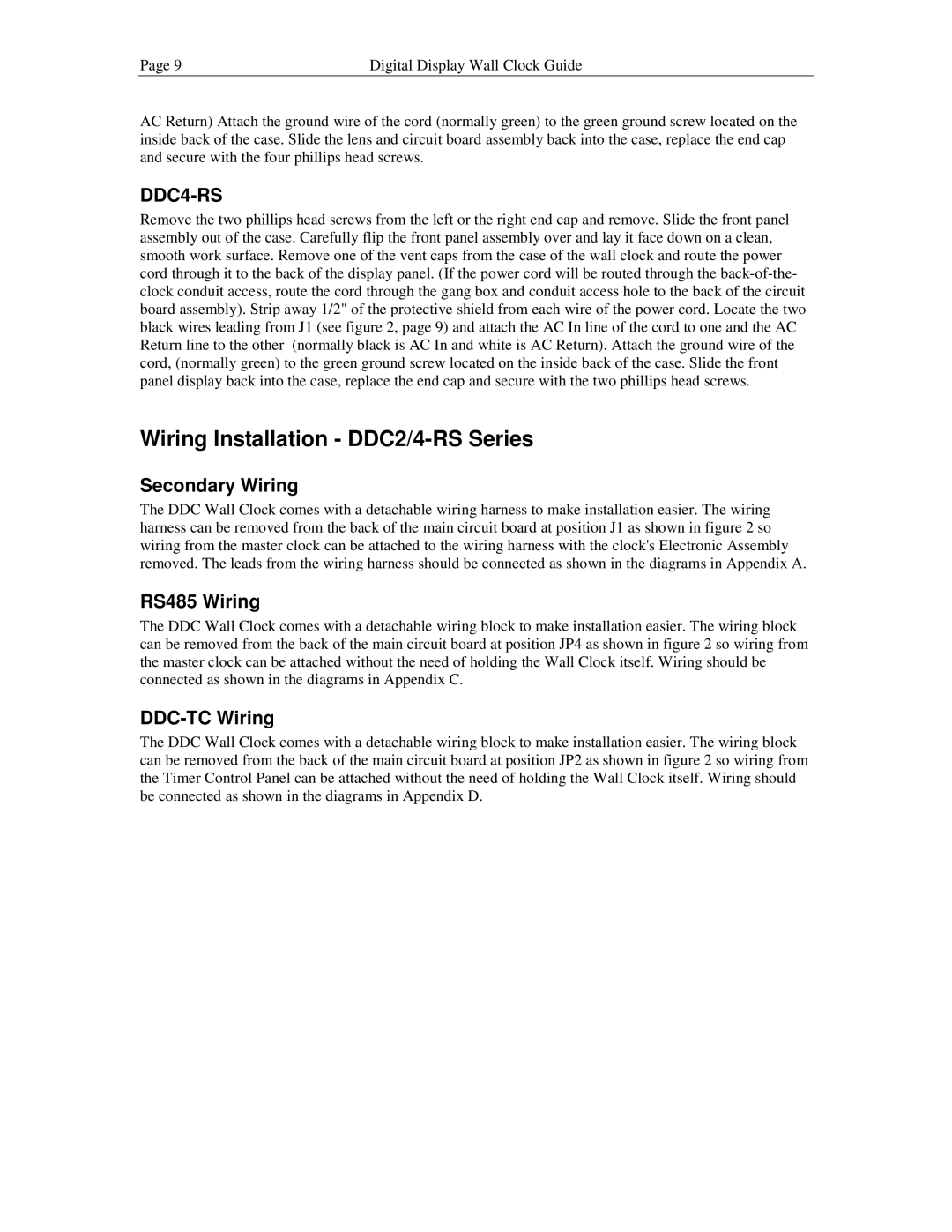 Lathem manual Wiring Installation DDC2/4-RS Series, Secondary Wiring, RS485 Wiring, DDC-TC Wiring 