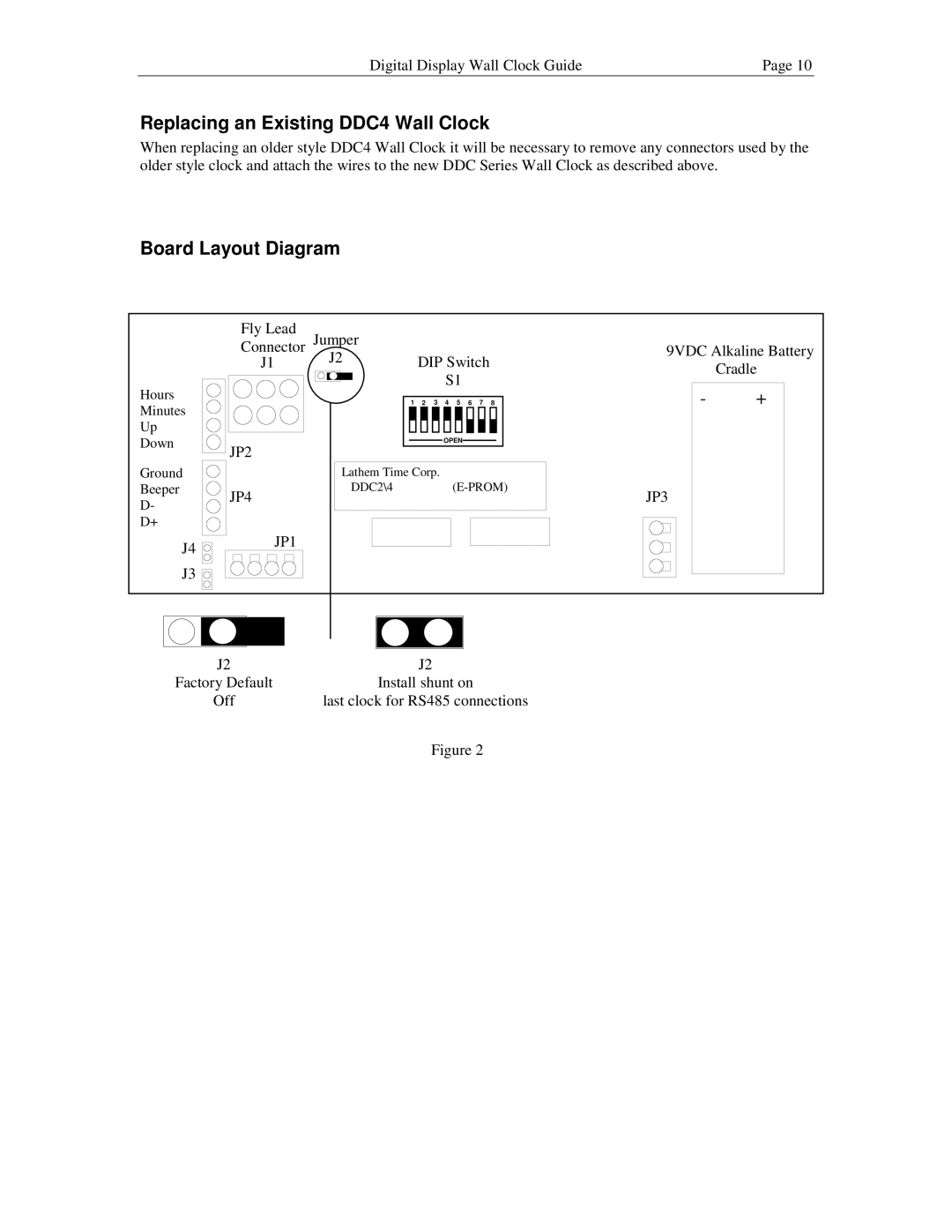 Lathem DDC2 manual Replacing an Existing DDC4 Wall Clock, Board Layout Diagram 