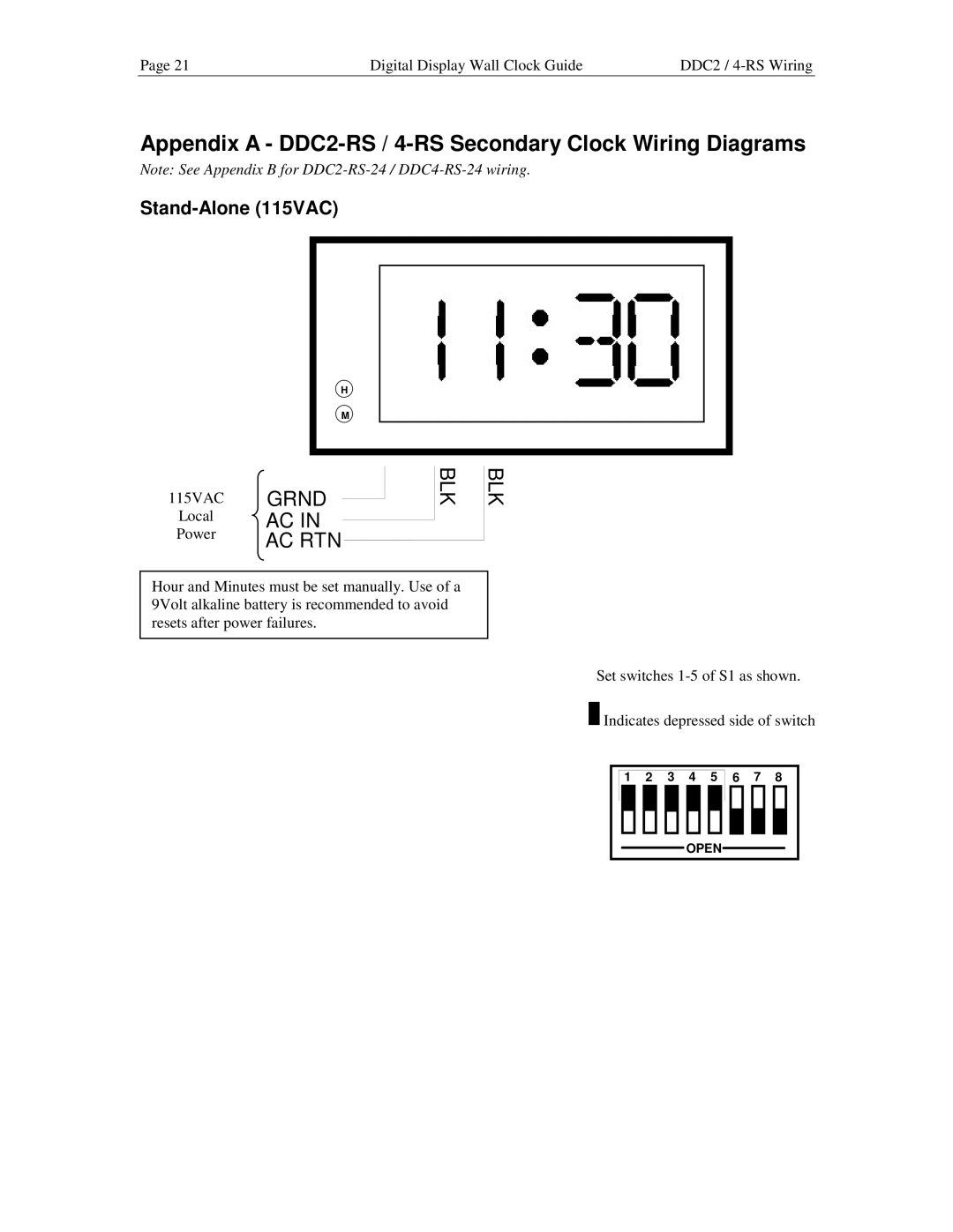 Lathem manual Appendix a DDC2-RS / 4-RS Secondary Clock Wiring Diagrams, Blk, Stand-Alone 115VAC 