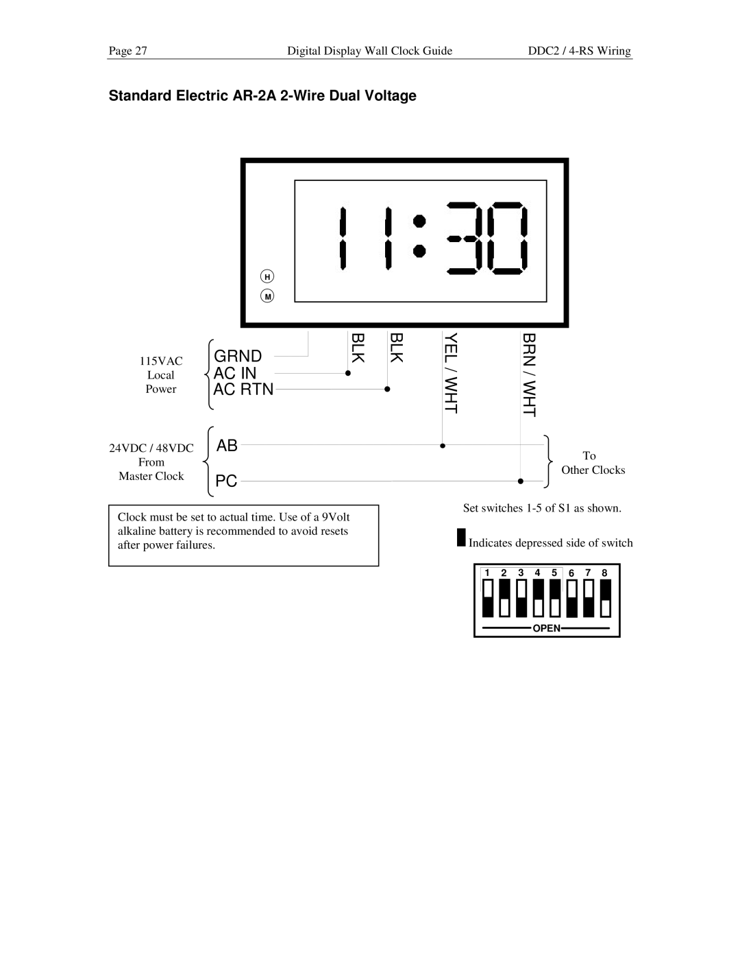 Lathem DDC2 manual Blk Yel, Standard Electric AR-2A 2-Wire Dual Voltage 