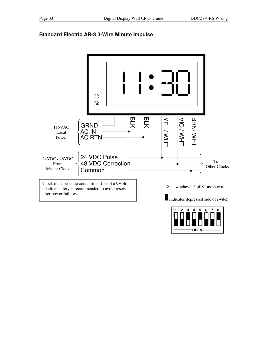 Lathem DDC2 manual Blk Yel / Wht Vio / Wht Brn/ Wht, Standard Electric AR-3 3-Wire Minute Impulse 