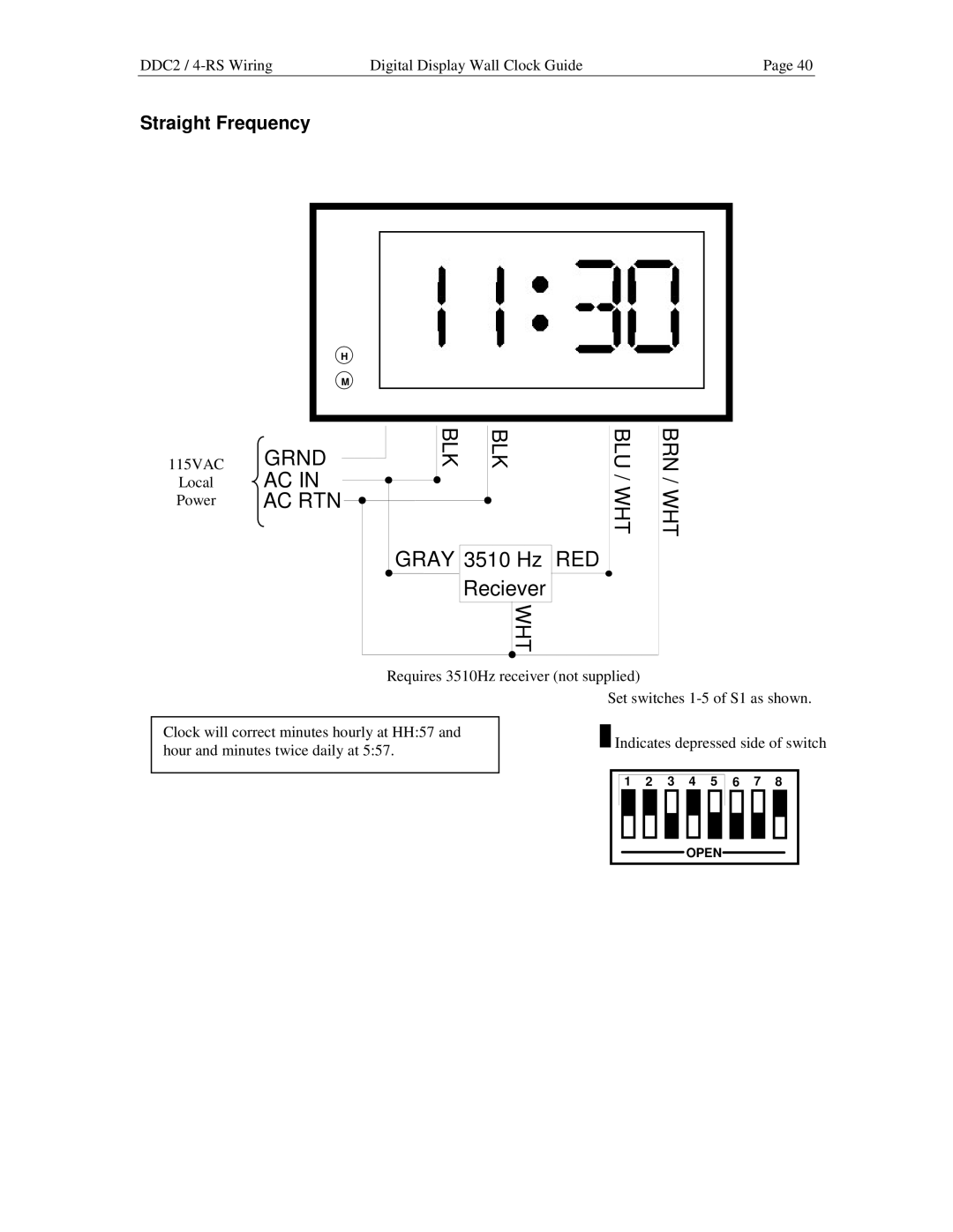 Lathem DDC2 manual Grnd AC AC RTN BLK BLU, Straight Frequency 