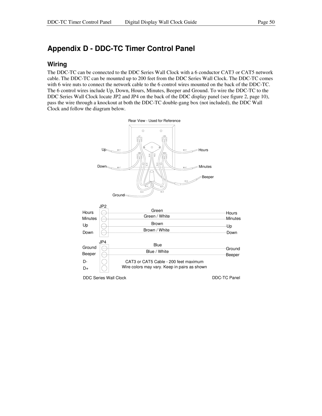 Lathem DDC2 manual Appendix D DDC-TC Timer Control Panel, Wiring 