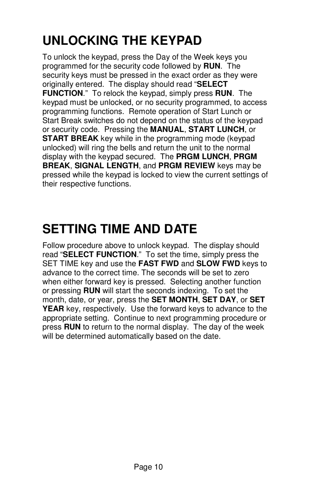 Lathem DWA-S user manual Unlocking the Keypad, Setting Time and Date 