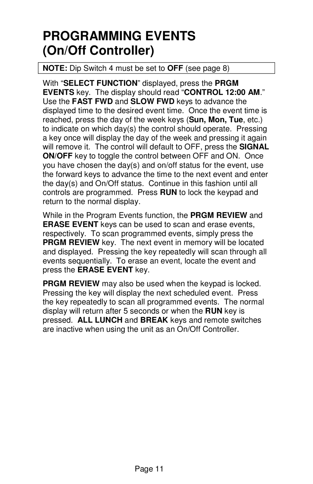 Lathem DWA-S user manual Programming Events On/Off Controller 