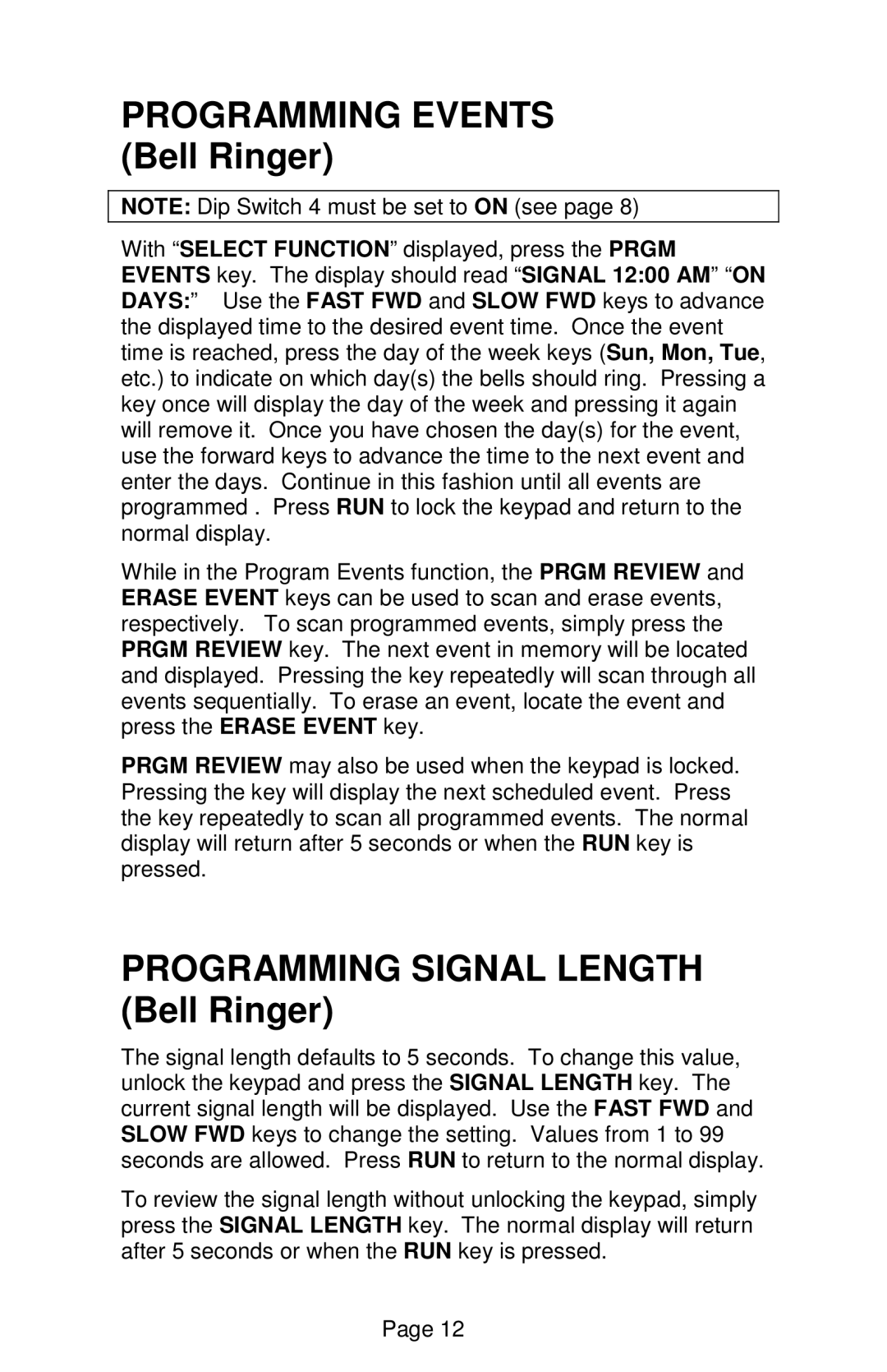 Lathem DWA-S user manual Programming Events Bell Ringer 