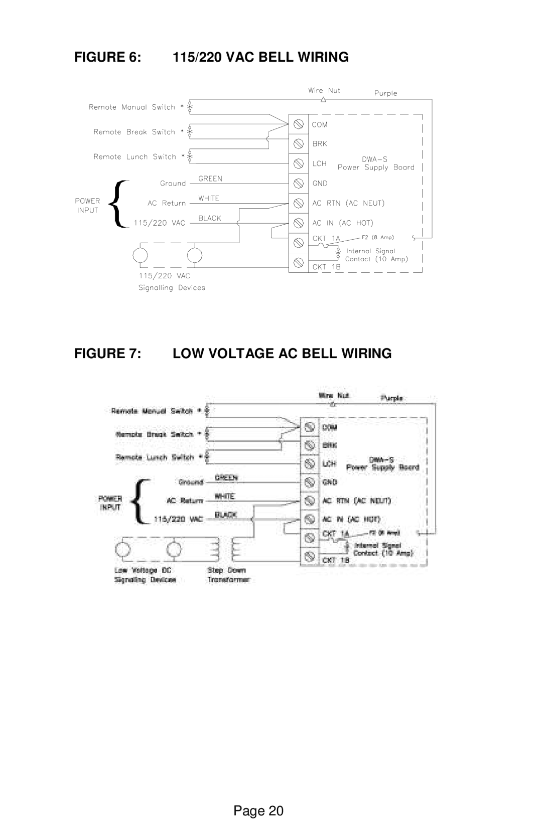 Lathem DWA-S user manual 115/220 VAC Bell Wiring 