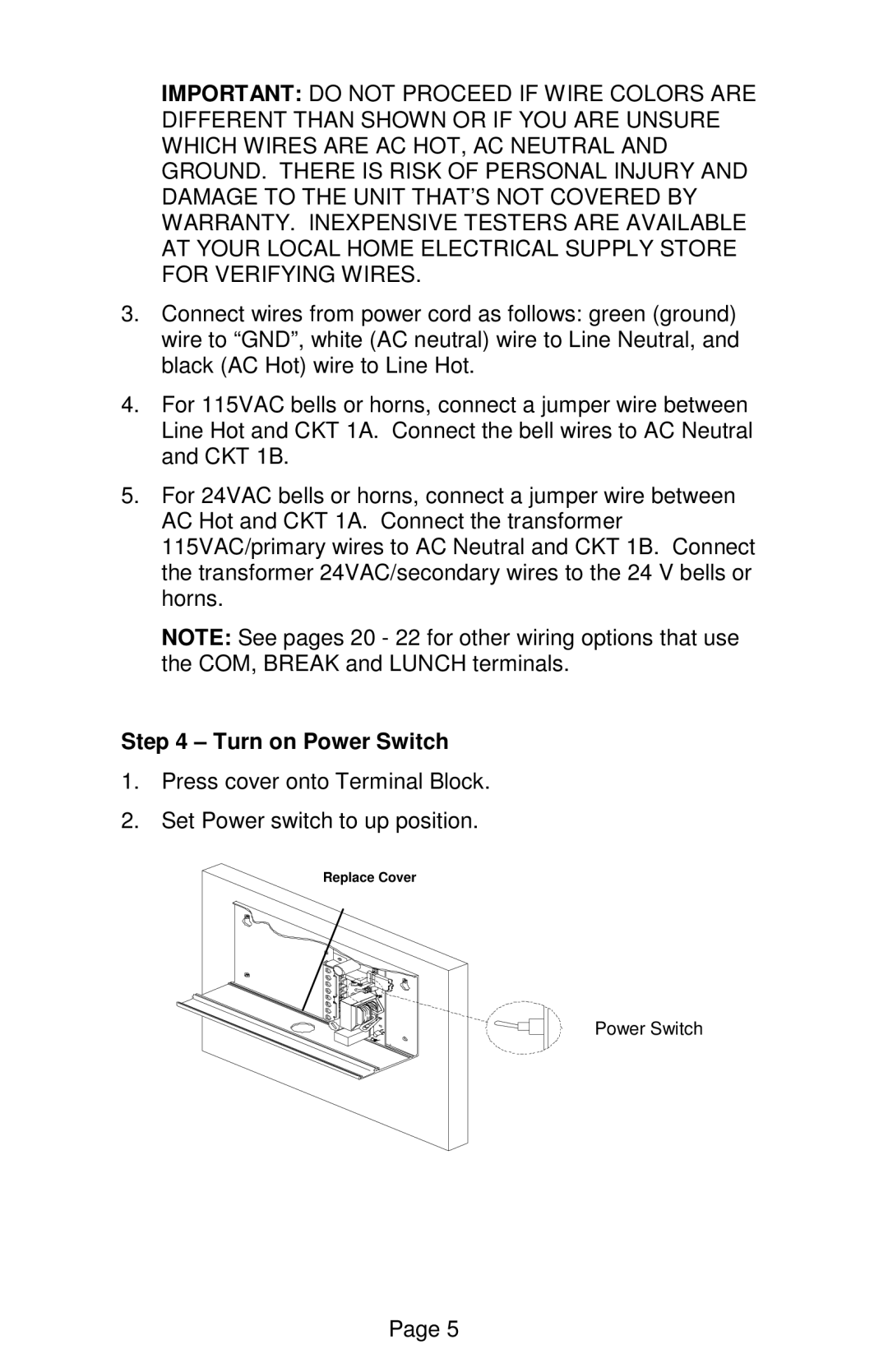 Lathem DWA-S user manual Turn on Power Switch 