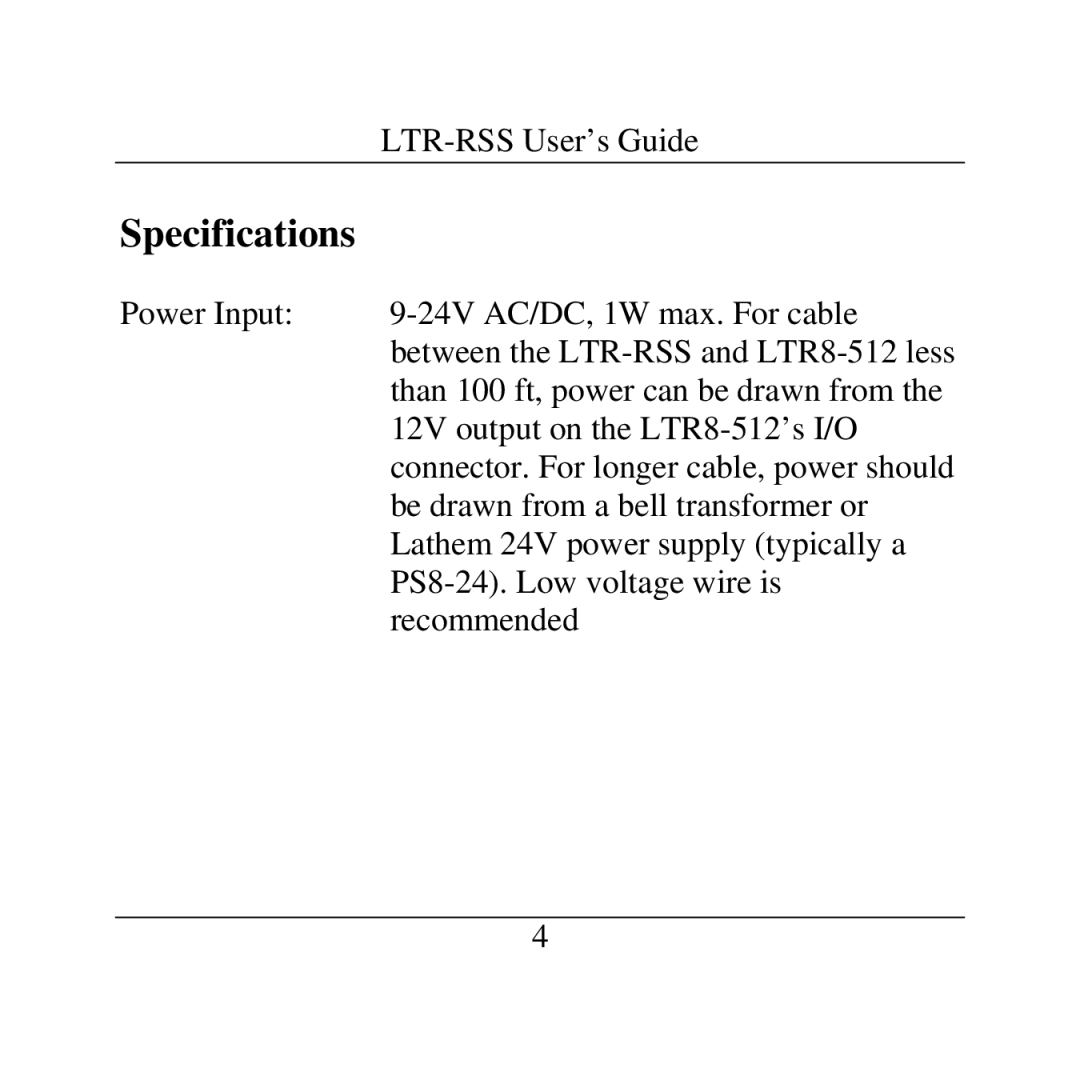 Lathem LTR-RSS manual Specifications 