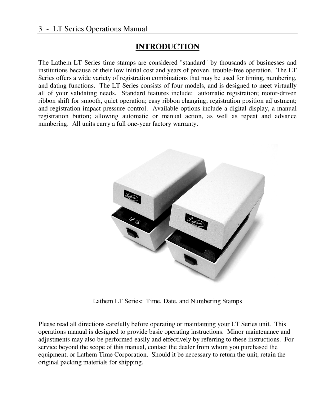 Lathem LTN, LTTNC, LTD, LT Series, LTTC user manual Introduction 