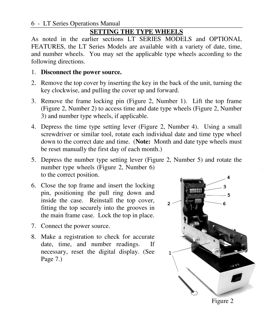 Lathem LTN, LTTNC, LTD, LT Series, LTTC user manual Setting the Type Wheels, Disconnect the power source 