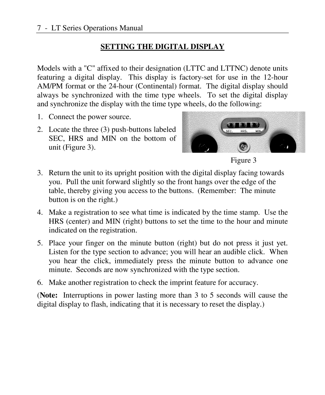 Lathem LTN, LTTNC, LTD, LT Series, LTTC user manual Setting the Digital Display 