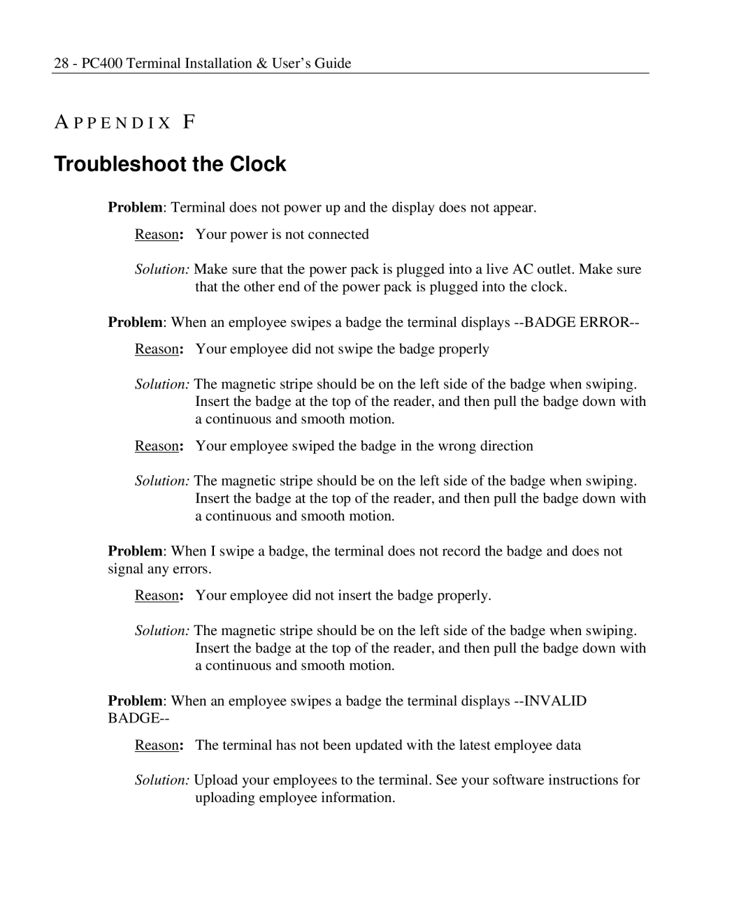 Lathem PC400TX manual Troubleshoot the Clock 