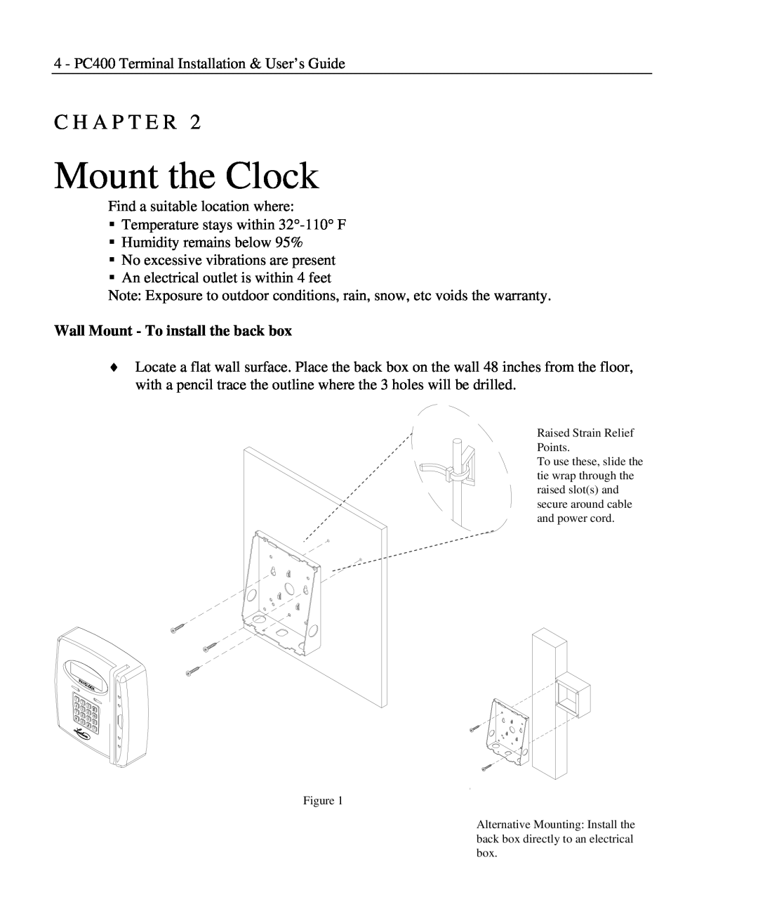 Lathem PC400TX manual Mount the Clock, Wall Mount - To install the back box, C H A P T E R 