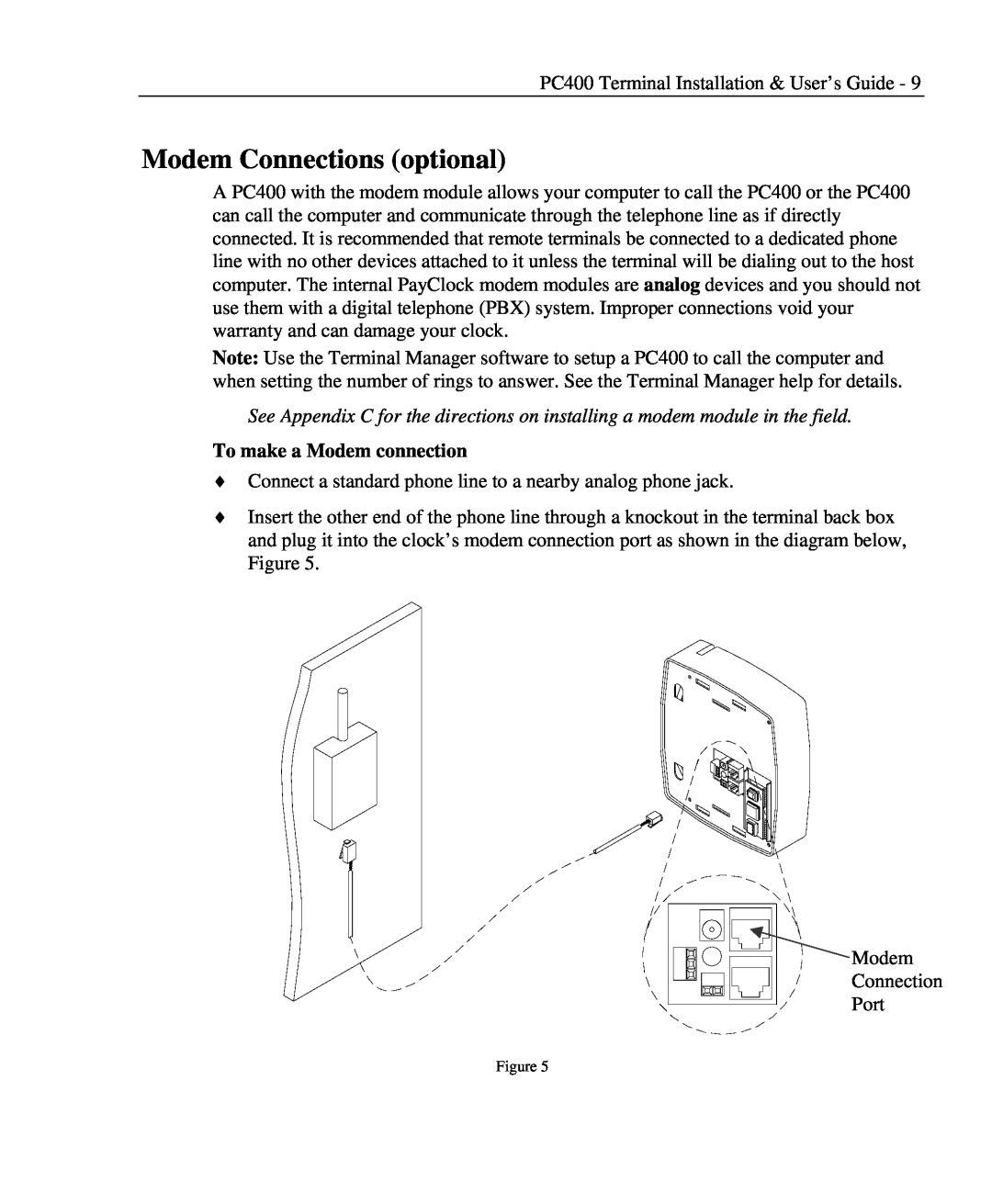 Lathem PC400TX manual Modem Connections optional, To make a Modem connection 