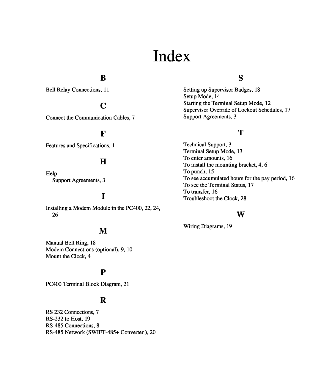 Lathem PC400TX manual Index 