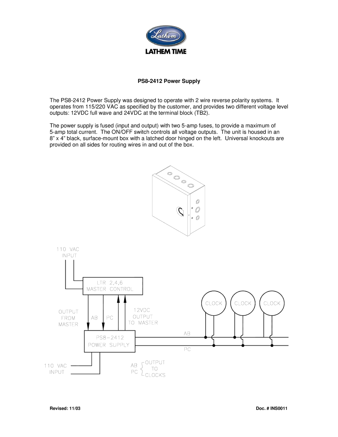 Lathem manual PS8-2412 Power Supply 