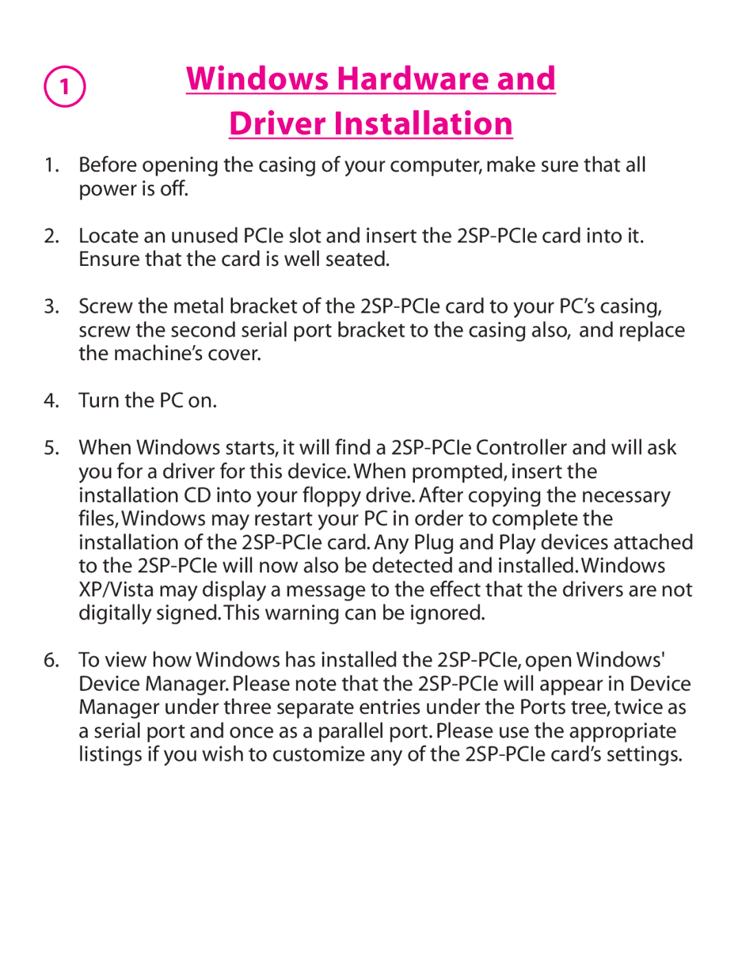 Lava Computer 2SP-550 manual Windows Hardware Driver Installation 