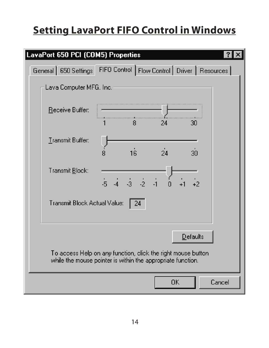 Lava Computer 650 installation manual Setting LavaPort Fifo Control in Windows 