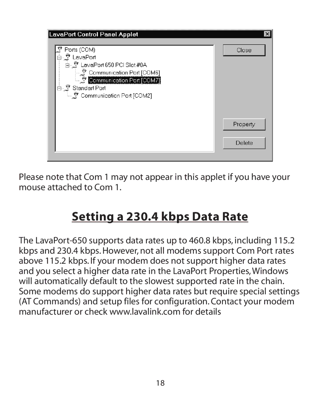 Lava Computer 650 installation manual Setting a 230.4 kbps Data Rate 