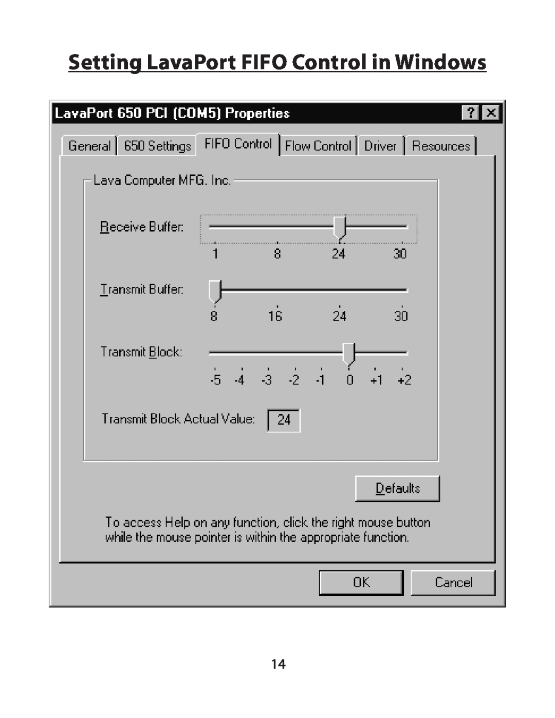 Lava Computer 650 installation manual Setting LavaPort FIFO Control in Windows 