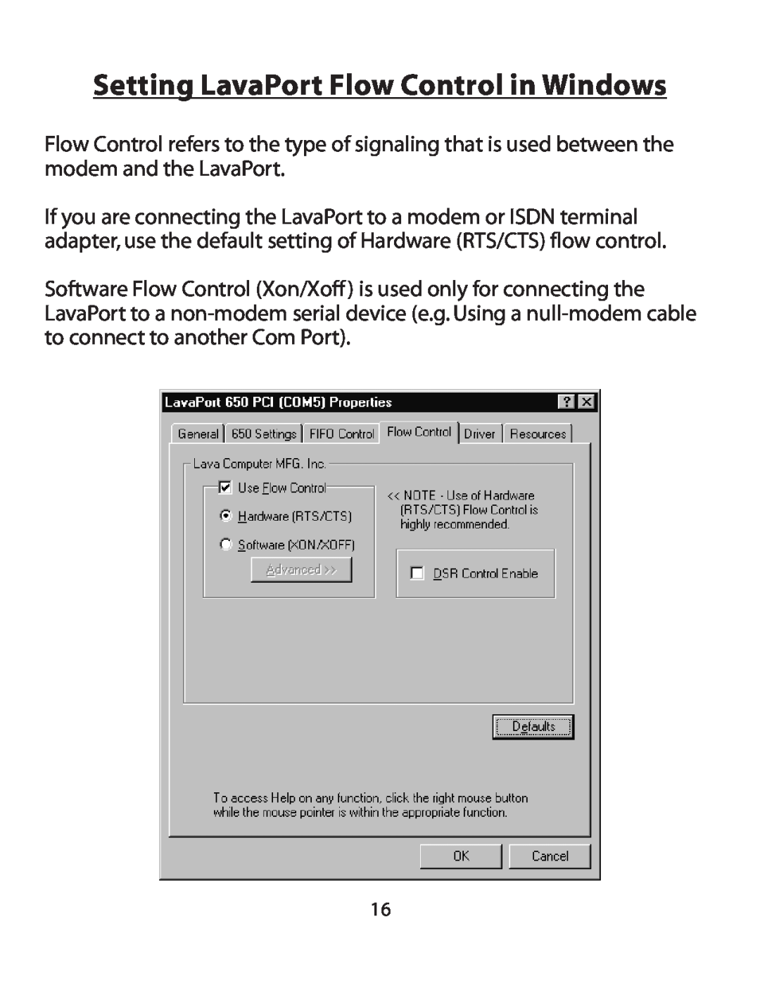 Lava Computer 650 installation manual Setting LavaPort Flow Control in Windows 