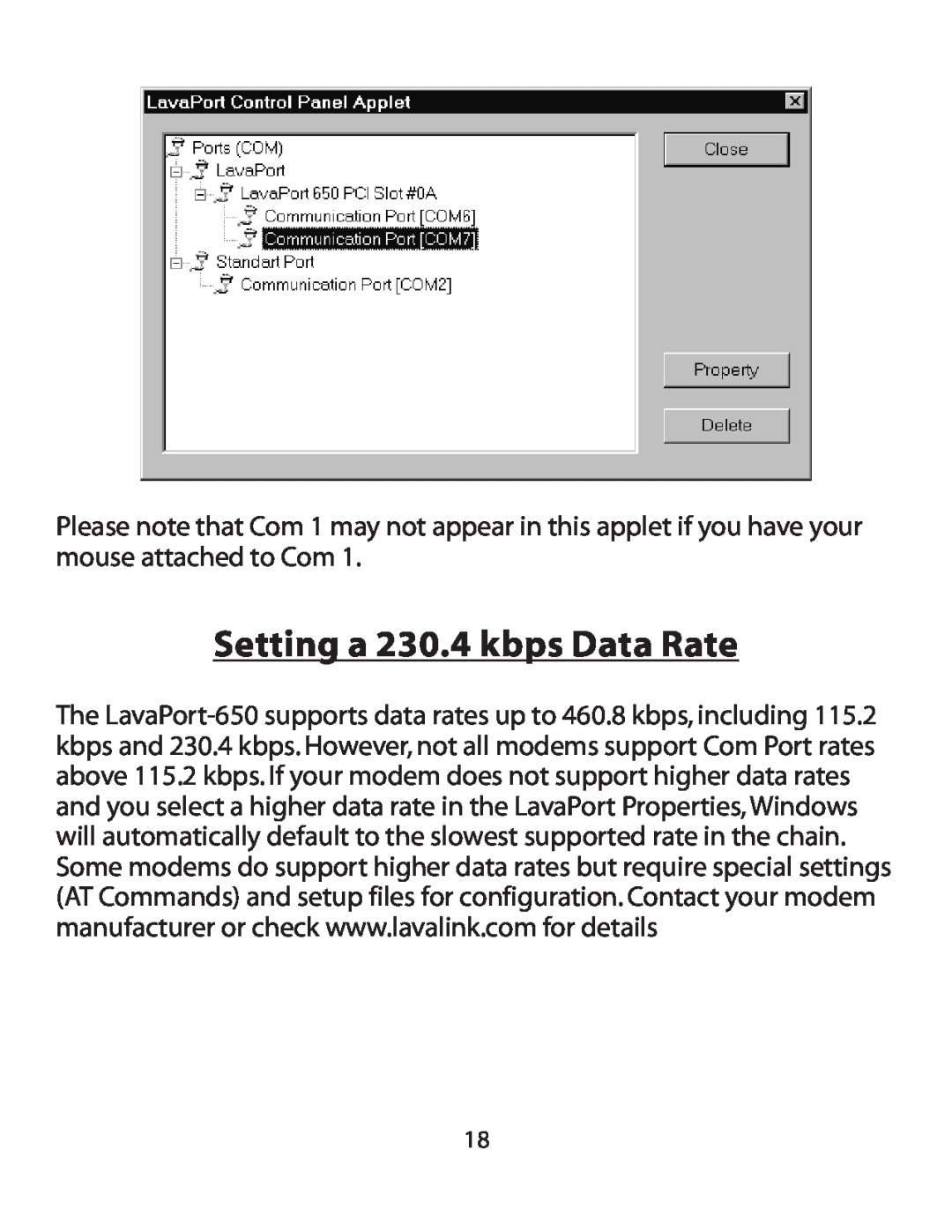 Lava Computer 650 installation manual Setting a 230.4 kbps Data Rate 