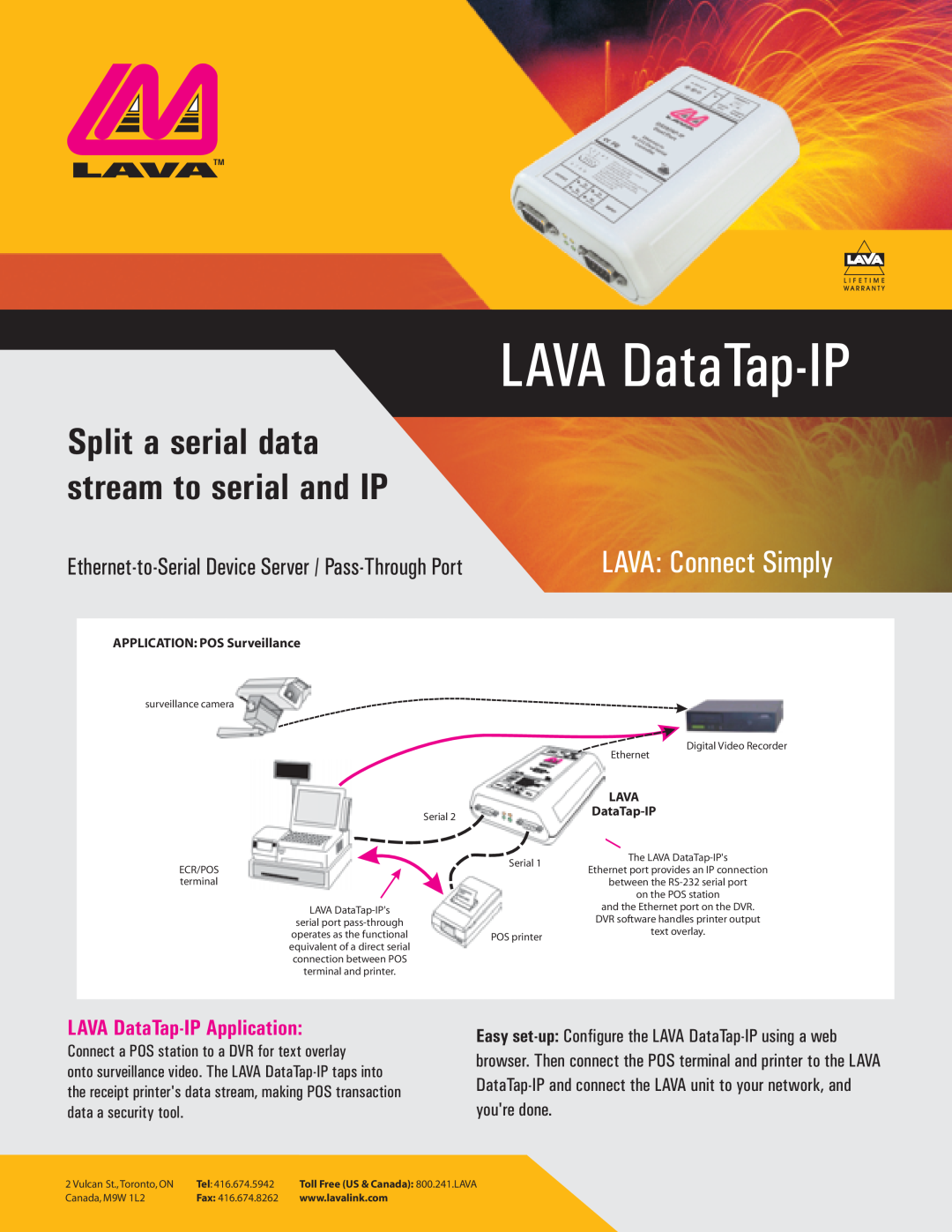 Lava Computer DATATAP-IP manual LAVA DataTap-IP, LAVA Connect Simply, Split a serial data stream to serial and IP, Lava 