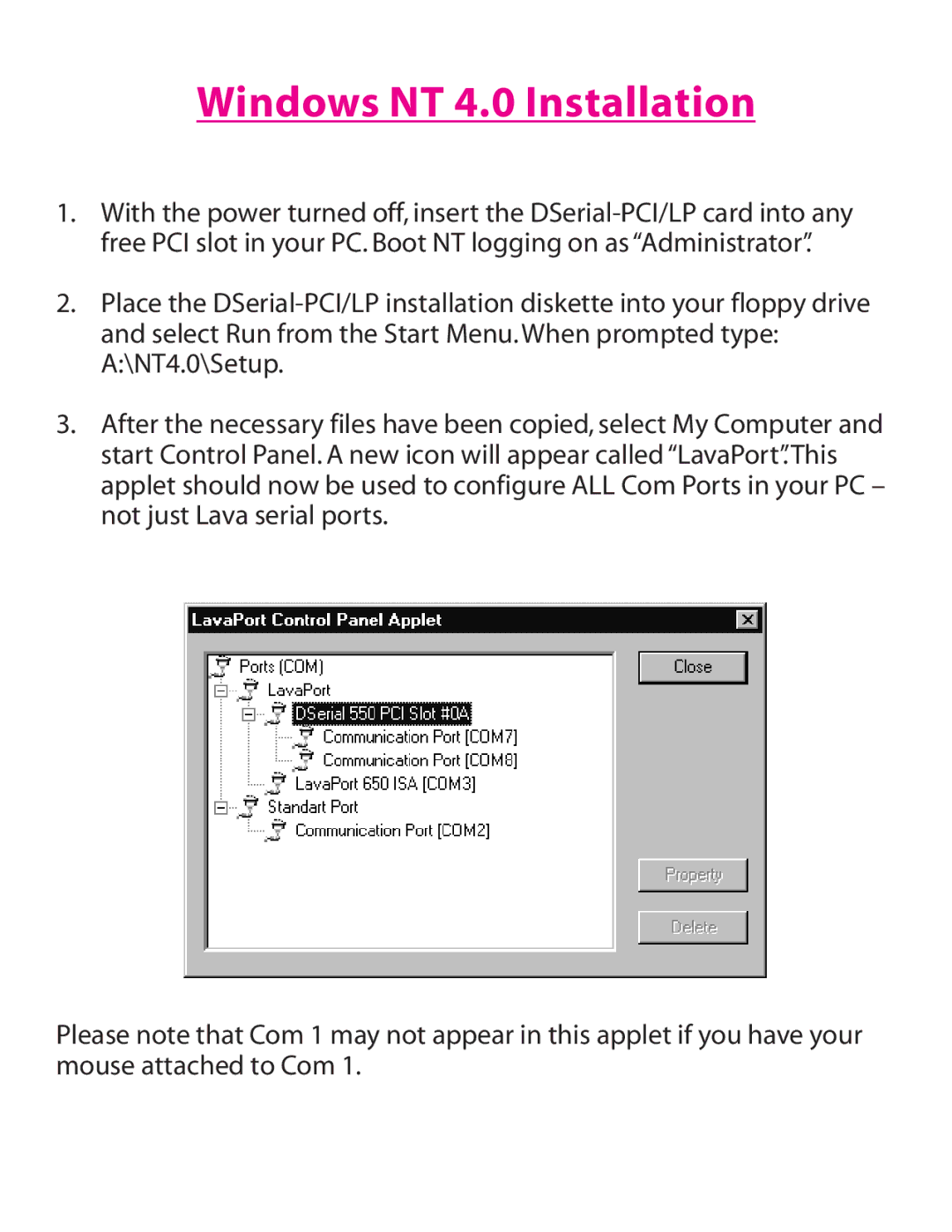 Lava Computer DSerial-PCI/LP Card manual Windows NT 4.0 Installation 