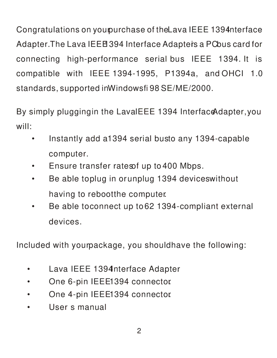 Lava Computer IEEE 1394 manual 