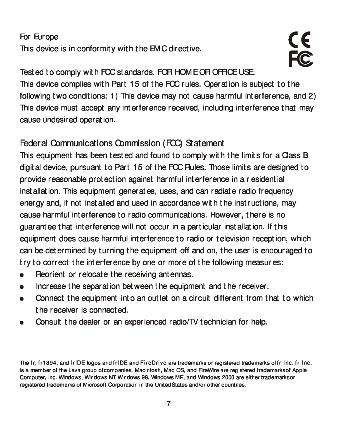 Lava Computer IEEE 1394 manual Feder l Com ic, s C mmissi FCC S em 