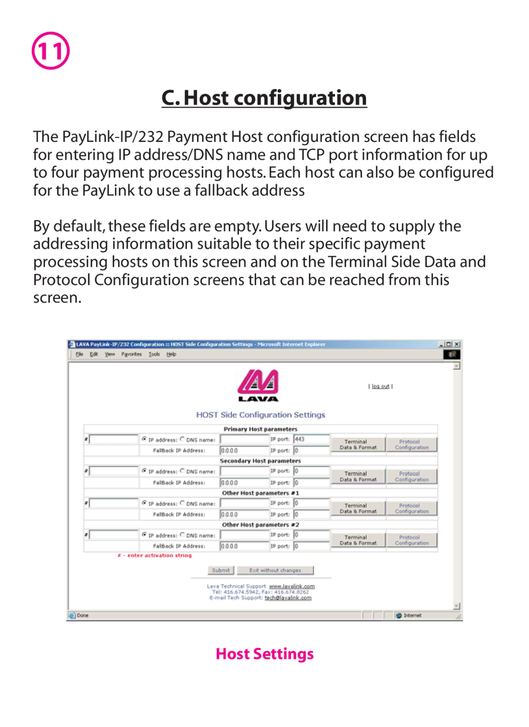 Lava Computer IP/232 manual Host configuration, Host Settings 