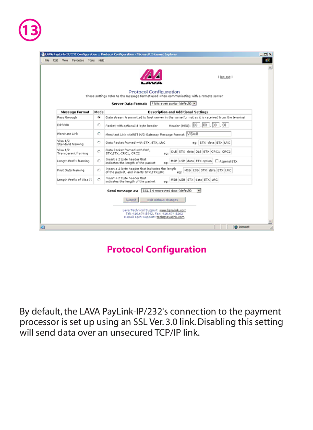 Lava Computer IP/232 manual Protocol Configuration 