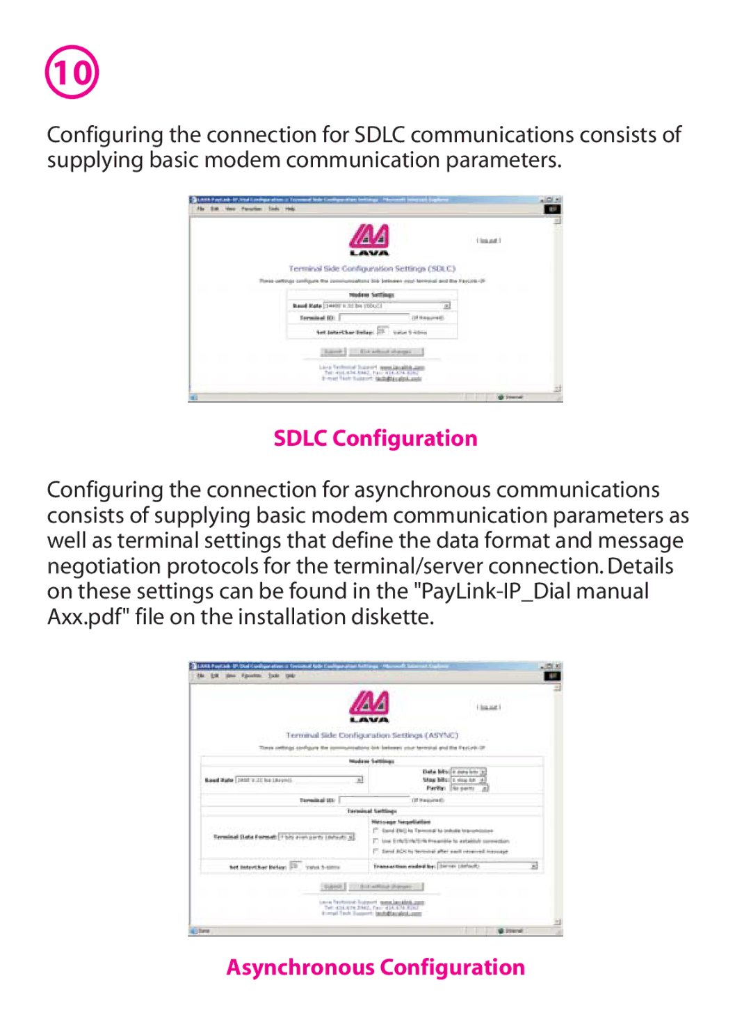 Lava Computer 800, lava paylink-ip/dial manual Sdlc Configuration Asynchronous Configuration 