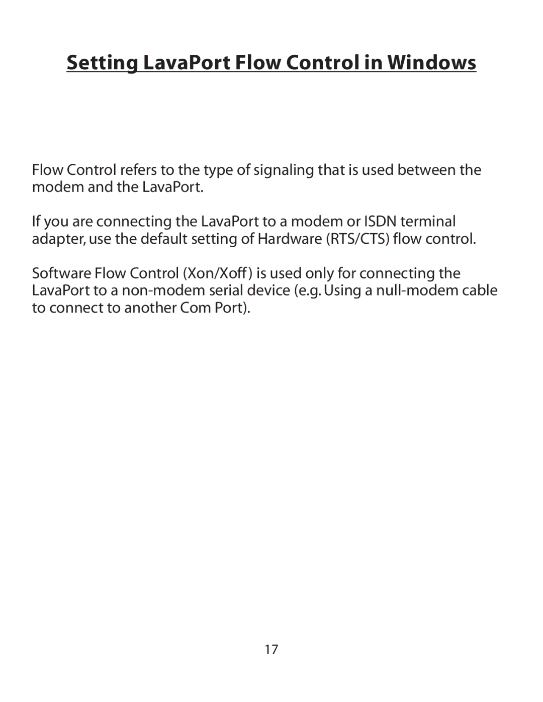 Lava Computer MOKO L75.2, LavaPort-Quad installation manual Setting LavaPort Flow Control in Windows 