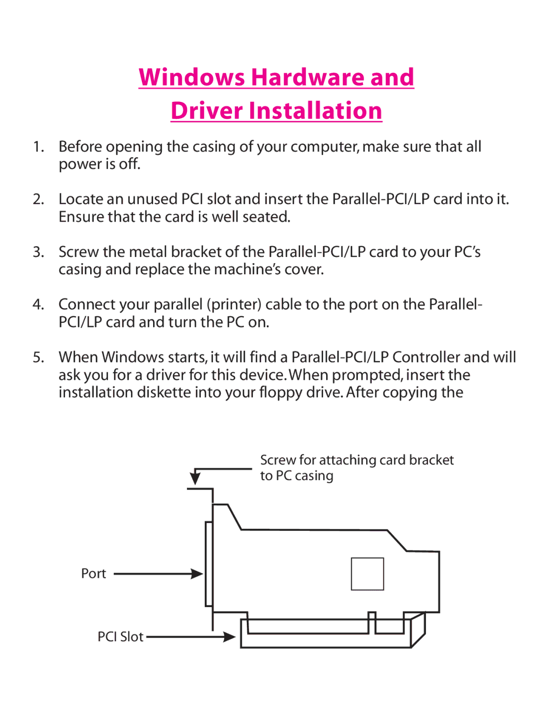 Lava Computer Parallel-PCI/LP Card installation manual Windows Hardware Driver Installation 