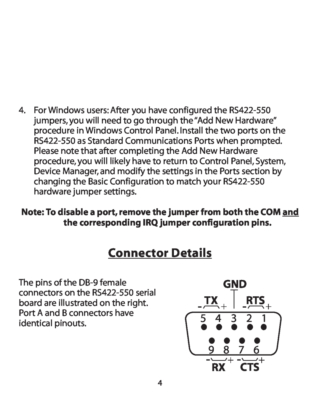 Lava Computer RS550 installation manual Connector Details, 5 4 3 2 9 8 7, Rx Cts 