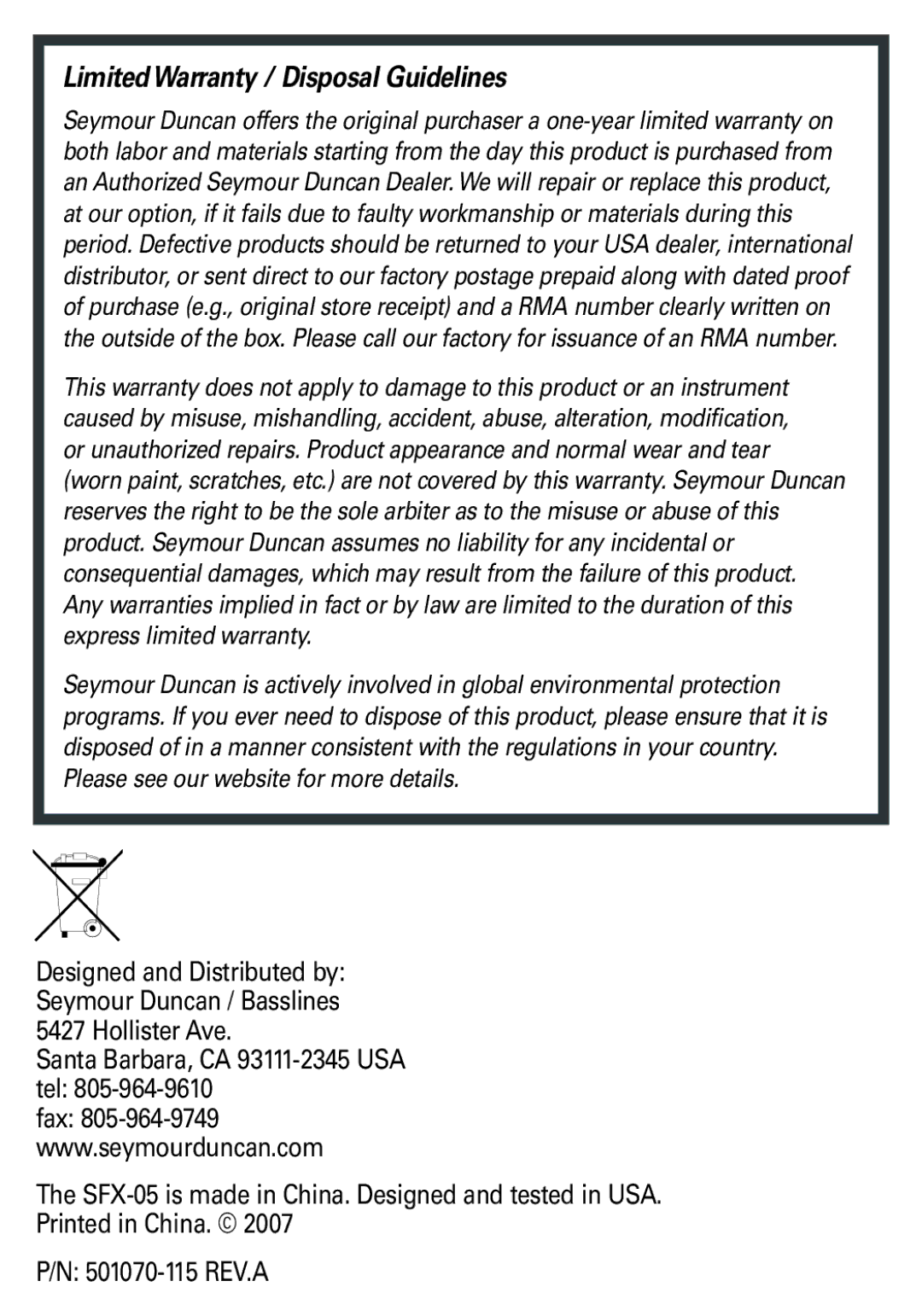 Lava Computer SFX-05 manual LimitedWarranty / Disposal Guidelines 