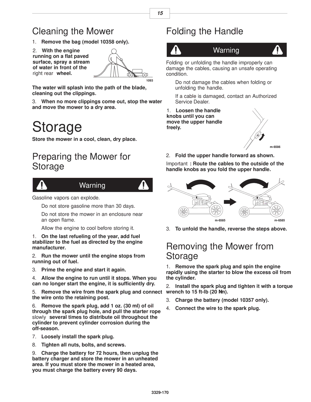 Lawn-Boy 10356, 10357, 10358 manual Cleaning the Mower, Folding the Handle, Preparing the Mower for Storage 